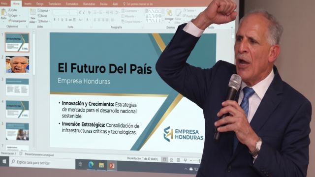CEO Asfura presenta PowerPoint de 47 Diapositivas sobre el futuro del País; slide 1 es una foto suya gritando